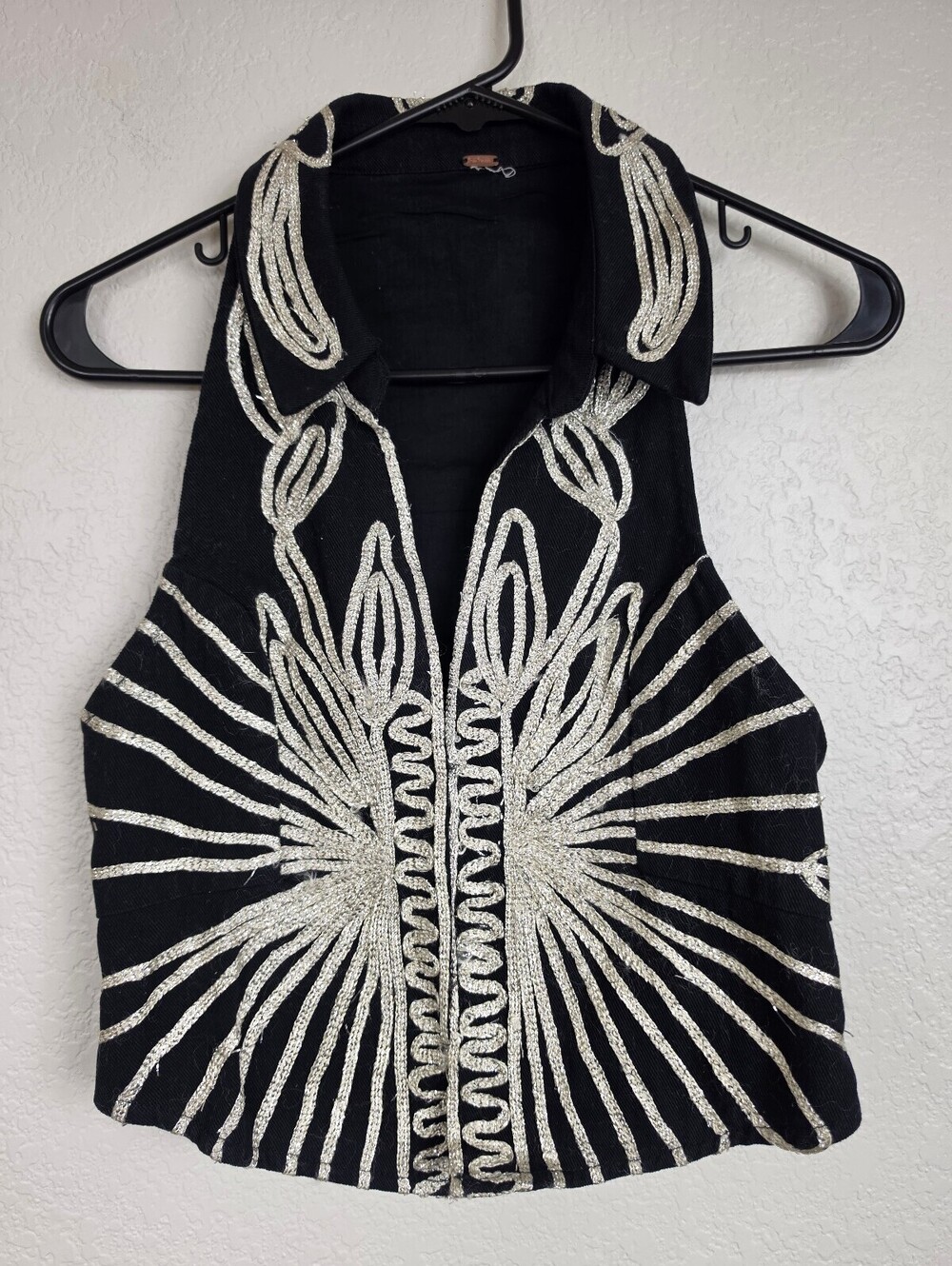 Free People Black Embroidered Cotton Vest